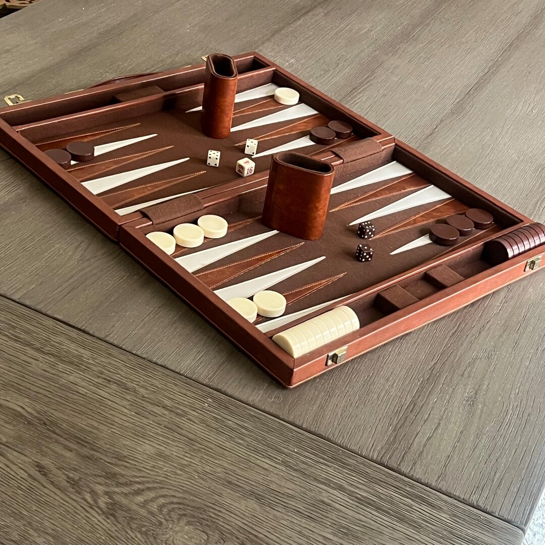 Vintage Extra Large Travel Backgammon Set 24 Inch Felt Faux Leather ...