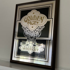 Vintage Bar Mirror Golden Age Blended Whiskey Bar Decor Vintage Liquor Advertising 20” Framed RARE Bar Decor