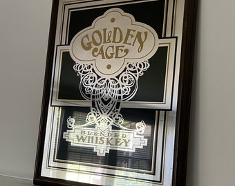Vintage Bar Mirror Golden Age Blended Whiskey Bar Decor Vintage Liquor Advertising 20” Framed RARE Bar Decor