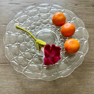Vintage Footed Round Platter Tray Clear Glass Crystal Footed Cake Dessert Stand