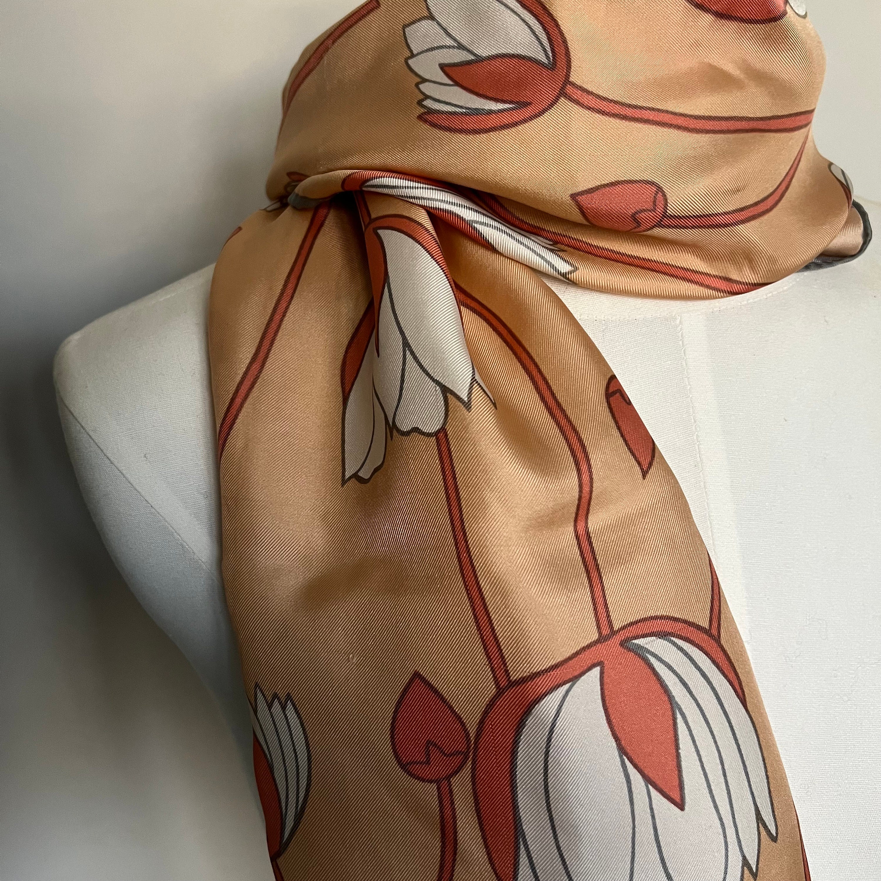 Vintage Diane Von Furstenberg Silk Scarf Floral Print Long