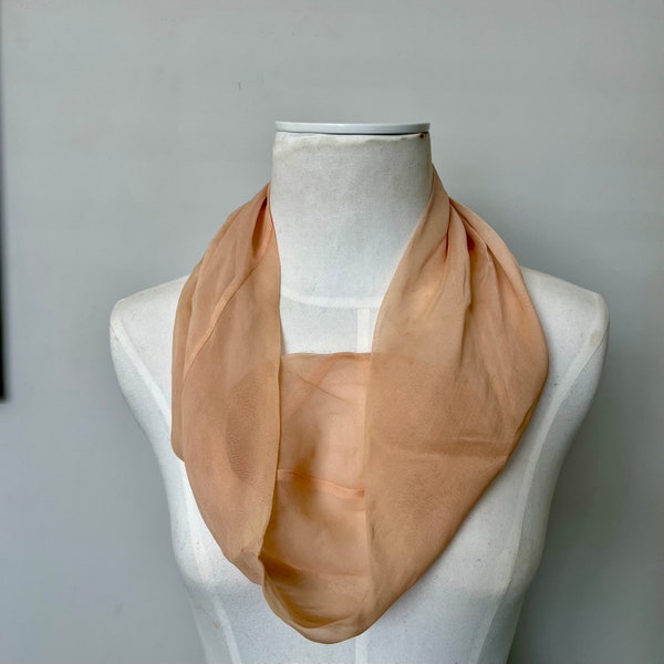 Vera Neumann Solid Beige Infinity Scarf Vera Sheer Scarf Peachy Beige Chiffon Silk Scarf Vintage Made in Japan