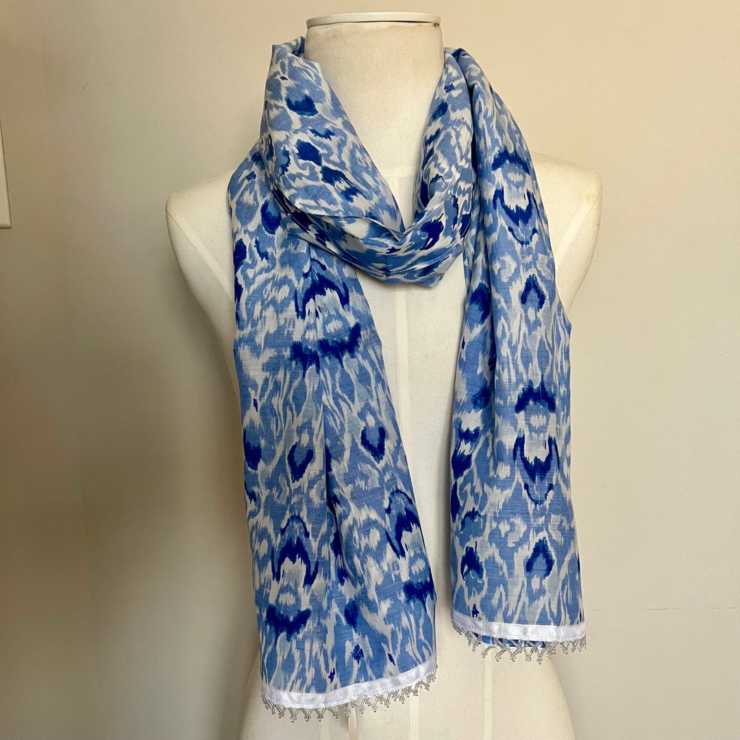 Blue Silk Scarf Doncaster 70 X 21 Inch Large Rectangle Scarf Blue