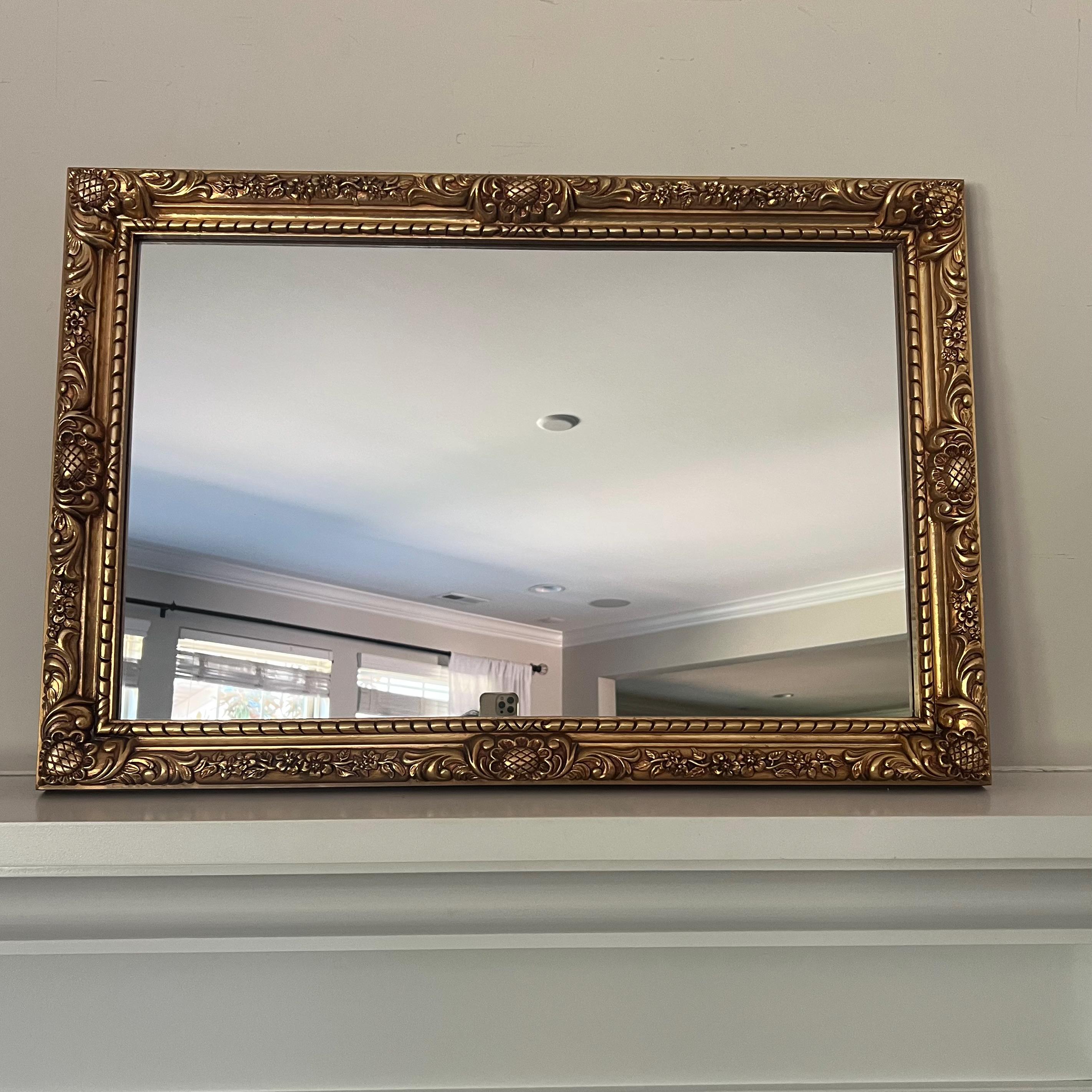 Vintage Gold Gilt 60s Mirror Large 35” X 24” Rectangular Gold Gilt