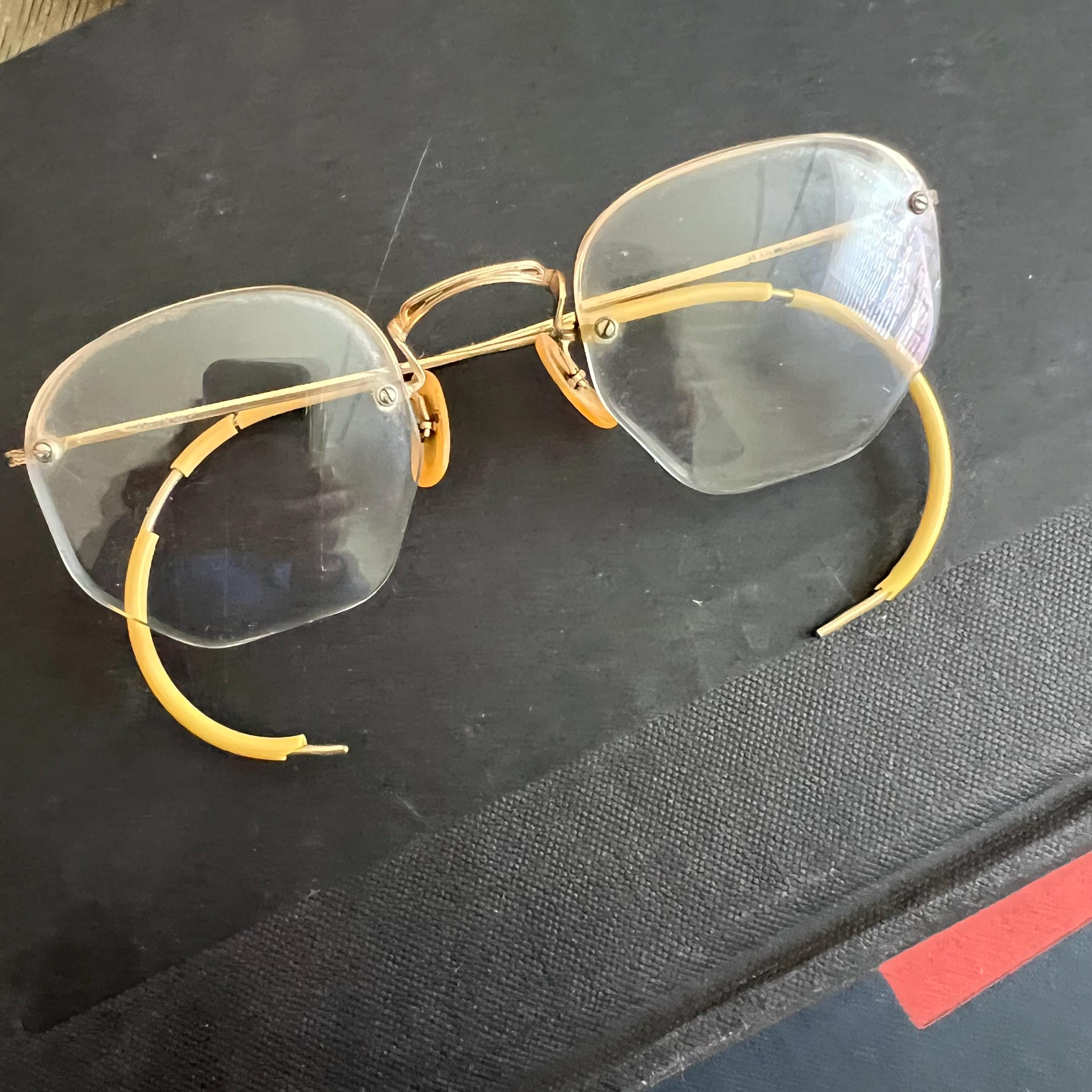 Vintage Gold Filled Eyeglasses Semi Rimless Hexagonal Lenses Cured Cable Temples Vintage Original Eyeglasses 1920-1940 SC USA Semi Rimless  main image 4