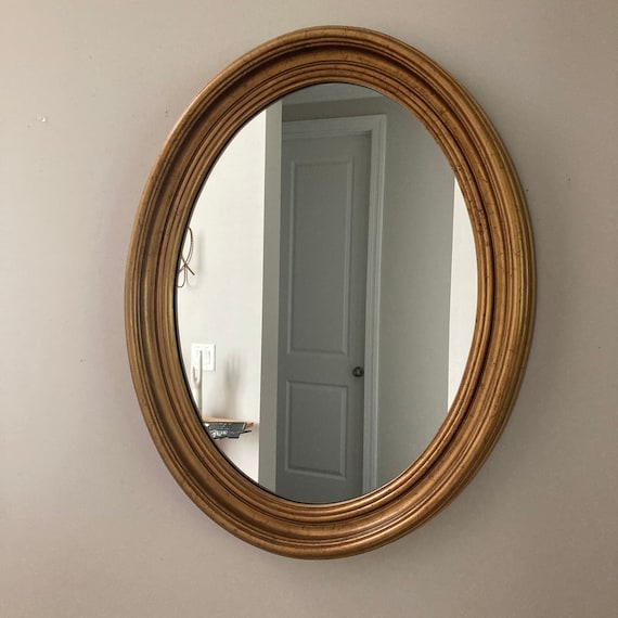 Vintage Gold Gilt Oval Mirror Vintage Hard Plastic Gold Frame