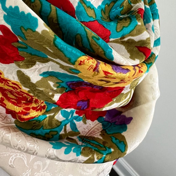 Floral Silk Scarf Jeannene Booher Bold Colorful R… - image 2