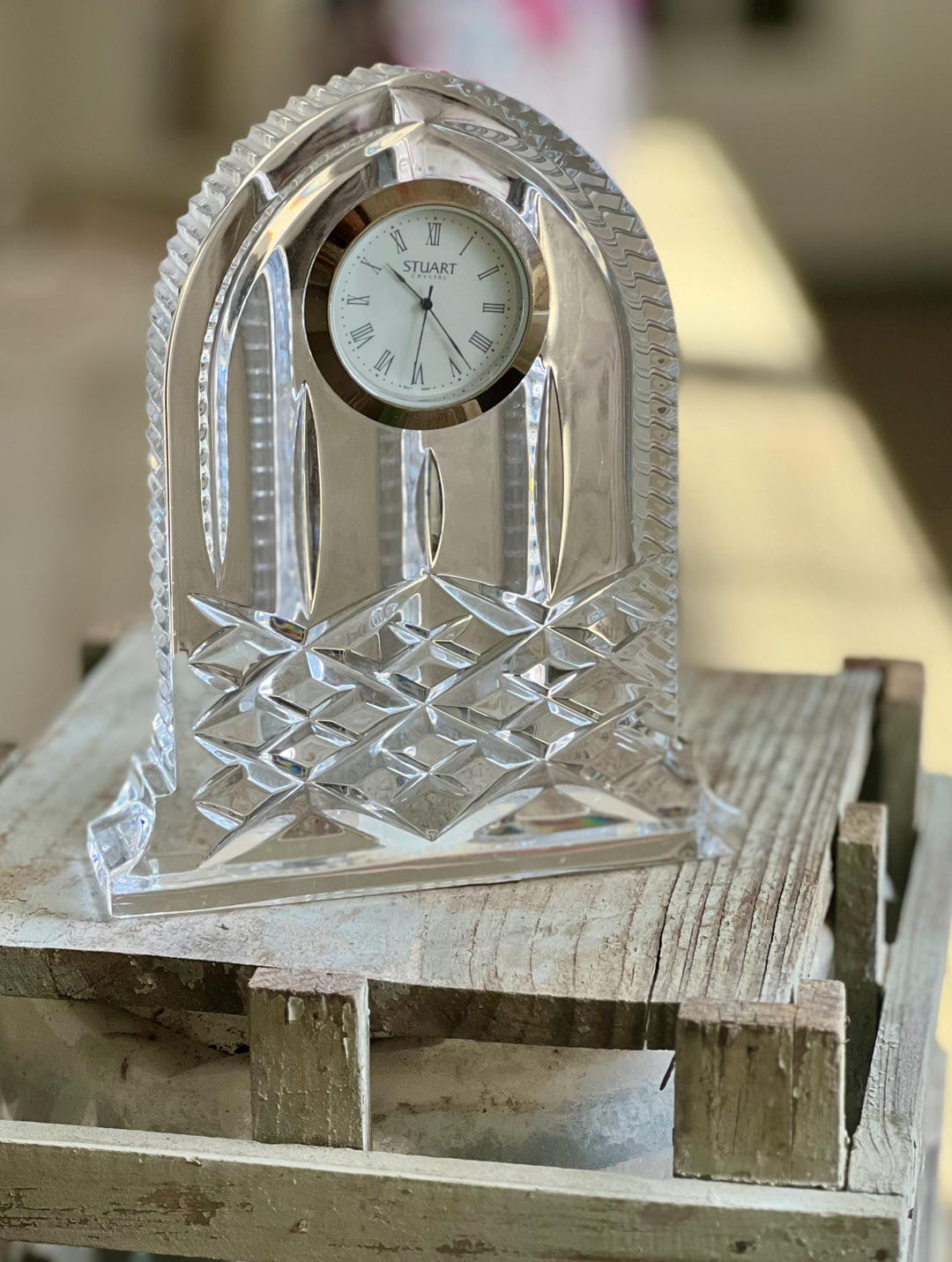 Stuart Clock Vintage Stuart Crystal Desk Clock Roman Numerals Made in Germany - Etsy UK