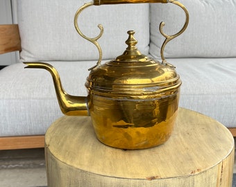 Antique Gold Brass Tea Kettle Swan Spout Large Brass Teapot/ Coffee Pot Rustic Brass Teapot/ Teakettle