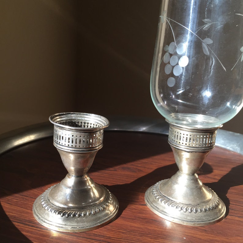 Vintage Sterling Silver Candle Holders Hurricane Lamps Etched Etsy