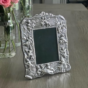 Vintage Sterling Silver Cherubs 9”x7.5” Picture Frame for 5”x4” Photo Collectible Sterling Carved Renaissance Art Photo Frame Wedding Gifts