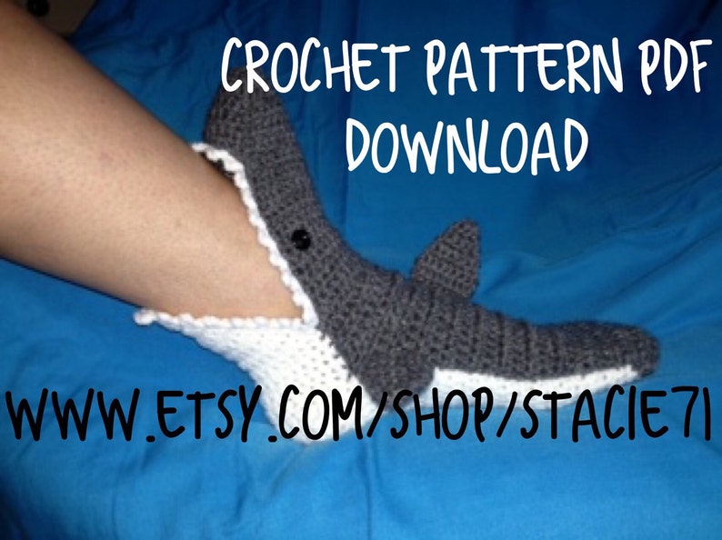 PATTERN for crocheted Shark Socks Baby, Child, and Adult Sizes in ENGLISH only image 2