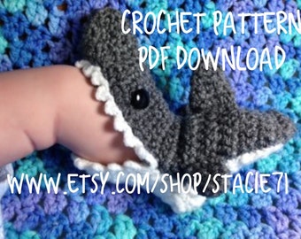 PATTERN for crocheted Shark Socks- Baby, Child, and Adult Sizes in ENGLISH only