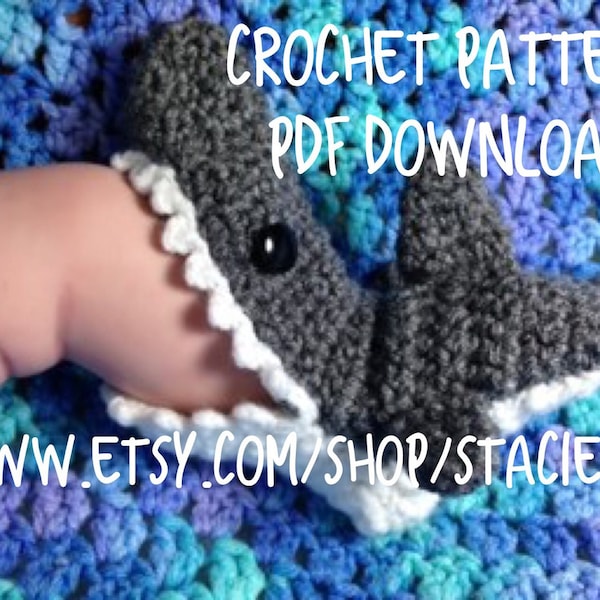 PATRÓN para calcetines de Tiburón tejidos a crochet- Tallas de bebé, niño y adulto solo en INGLÉS