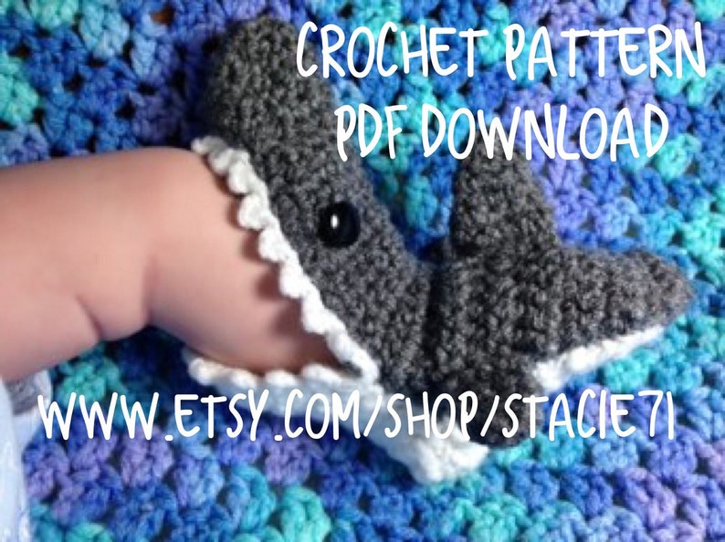 PATTERN for crocheted Shark Socks Baby, Child, and Adult Sizes in ENGLISH only image 1