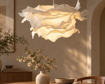 Sculptural Cloud Paper Pendant Lampshade – Japanese Wabi-Sabi Fixture for Soft Diffused Lighting