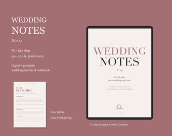 Wedding Planner PDF, Budget and Guest List, Hyperlinked A4 & US Letter, Wedding Notes No 09