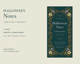 Halloween Party Planner PDF, Gothic Romantic Hosting Journal, 14 Fillable Pages