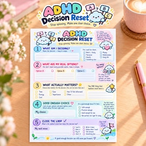 ADHD Decision Making Worksheet | Decision Reset | Executive Function Tool | A4 PDF