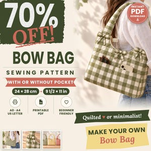 Quilted Bow Bag Sewing Pattern PDF, Cute Mini Shoulder Bag Pattern, Beginner Sewing Tutorial, Easy Bow Tote Pattern, Instant Download