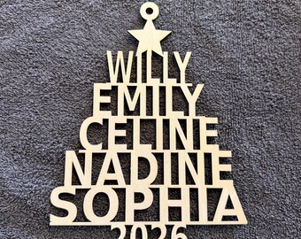 Personalized wooden Christmas tree with 3-7 names | Family ornament | Christmas decoration | Gift for family