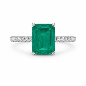 Green Cubic Zirconia Ring in 925 Sterling Silver | Emerald Color Statement Ring | Rectangular Green Stone Ring | Gift for Her