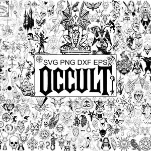 247 SVG Ockulta Symboler Bundle, Baphomet Devil Dark Vektor Clipart Illustrationer