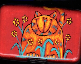 Hand Painted Cat RFID Aluminum Wallet