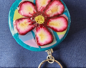 Polymer clay flower Pill Box Keychain, pill case