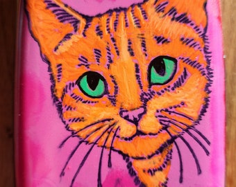 Hand Painted Cat RFID Blocking Wallet, Aluminum Card Holder