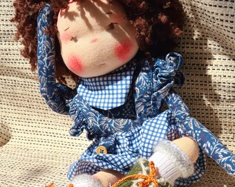 Reserved for Sylvie a tall  Waldorf doll inspired toddler with brown curls