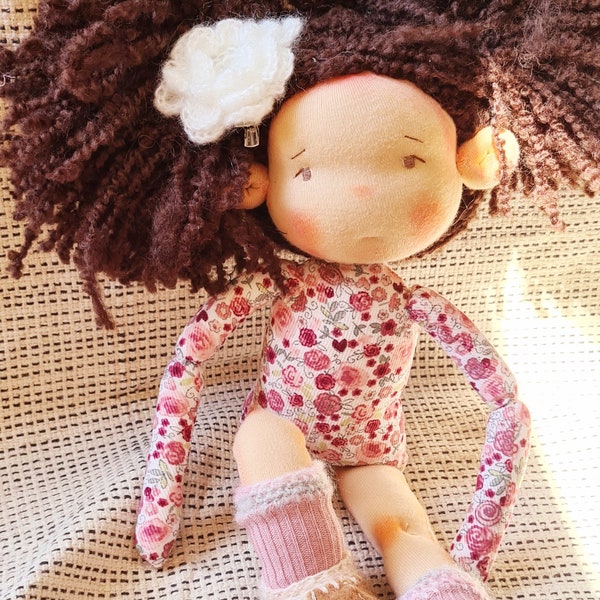 Tall  Waldorf doll inspired toddler girl in brown