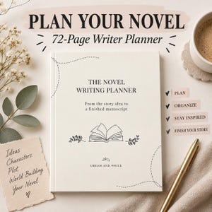Novel Planner Printable | Story Development Workbook | 72-Page Author Toolkit | Character Profiles & Plot Mapping PDF | Fiction Journal
