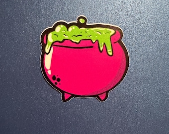 Hand Drawn Holographic Witch Cauldron Sticker | Halloween Vinyl Decal (3x3.25 inches)