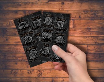 Gothic Zodiac Skull Stickers | All 12 Signs, Roses, Floral (Set of 2)