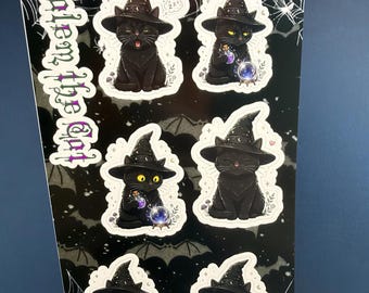 Salem the Witch Cat Stickers | 6 Die-Cut Halloween Cat Pack (Waterproof)