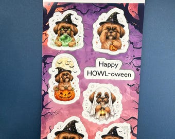 Haunting Daisy Shih Tzu Halloween Stickers | Witch Dog Pack (Waterproof)