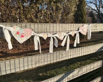 Pink floral shabby quilted hearts and bows garland Valentine’s Day showers