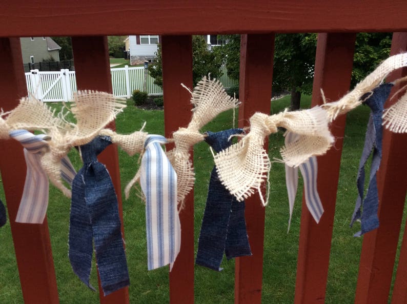 ticking and burlap hand tied shabby Garland Denim