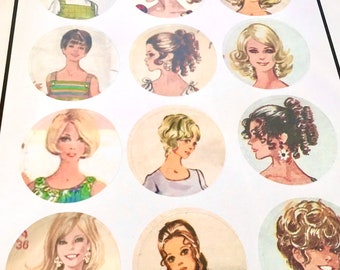 Vintage retro inspired sewing patterns women girls stickers