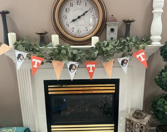 Go Vols University of Tennessee garland banner. Officially licensed. Orange and gingham!