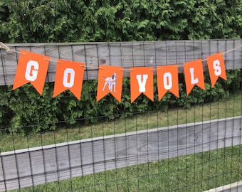 Go Vols University of Tennessee garland banner. Officially licensed. Orange or gingham!