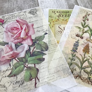 Printed floral images on tissue paper crafting ephemera