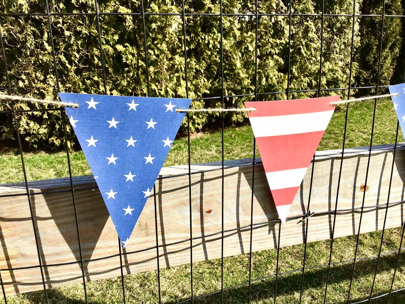 Patriotic Red White and Blue Flags Pennant Garland Banner - Etsy