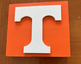 University of Tennessee T VOLS tier tray small rustic wood block sign. Officially licensed