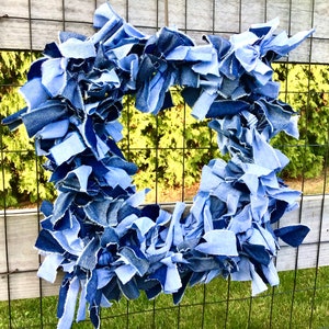 Blue denim square fabric rag tied wreath cowboy party