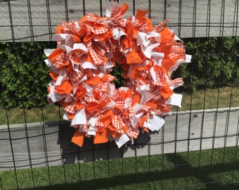 University of Tennessee Vols or Clemson University orange and white fabric shabby wreath. Officially licensed