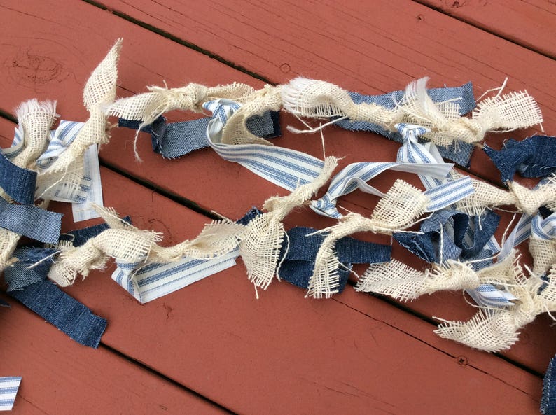 ticking and burlap hand tied shabby Garland Denim