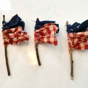 3 tiny small fabric flags stick patriotic flags plant pokes summer decor tier tray