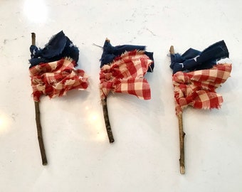 3 tiny small fabric flags stick patriotic flags plant pokes summer decor tier tray